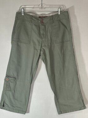 Steve & Barry’s Women’s Sage Green Capri Cargo Pants Size 12 100% Cotton